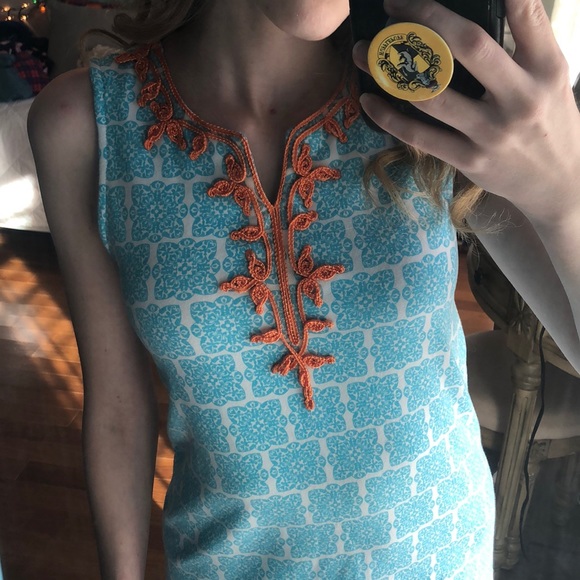 SOLD Counting Daisies Blue Orange Pattern Dress - Picture 6 of 6